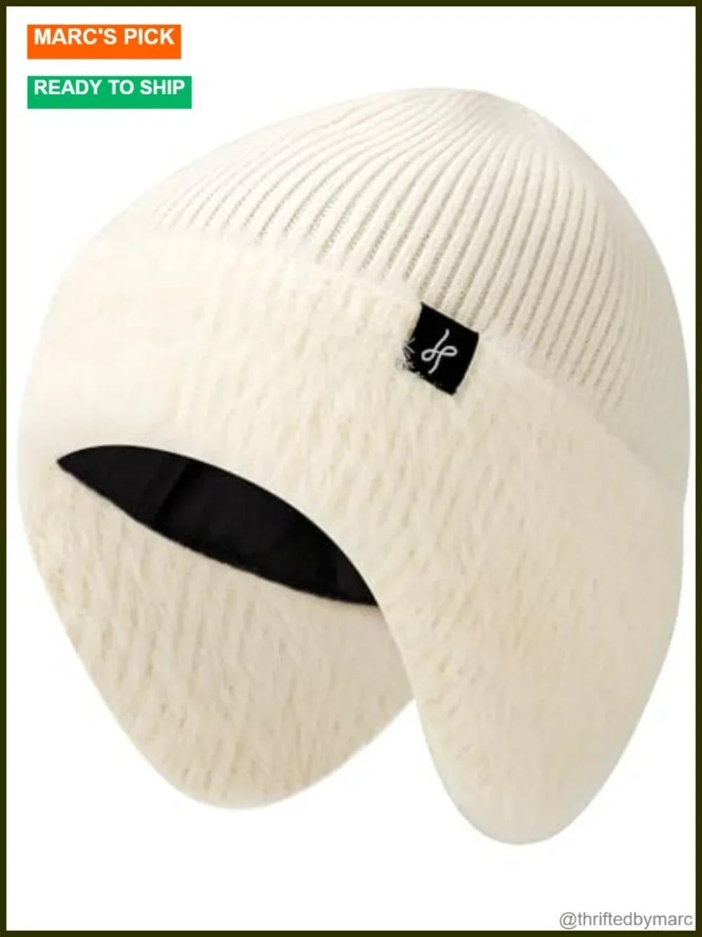 Fleece-Lined Beanie with Earflaps, Windproof Winter Hat for Skiing